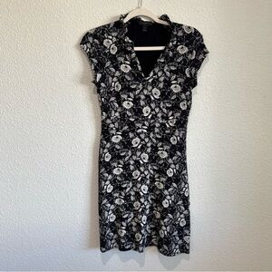 J. Crew Short Sleeve Keyhole Dress Floral Black White Ruffle Size XS Garden Boho